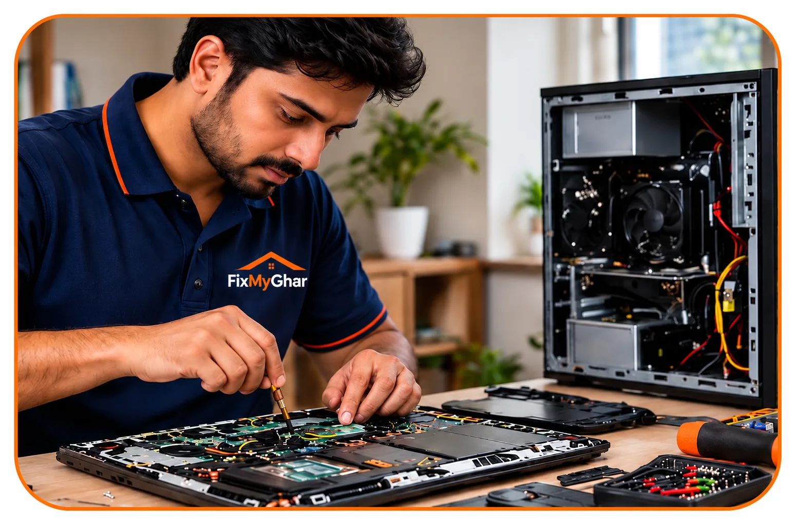 Technician repairing a laptop